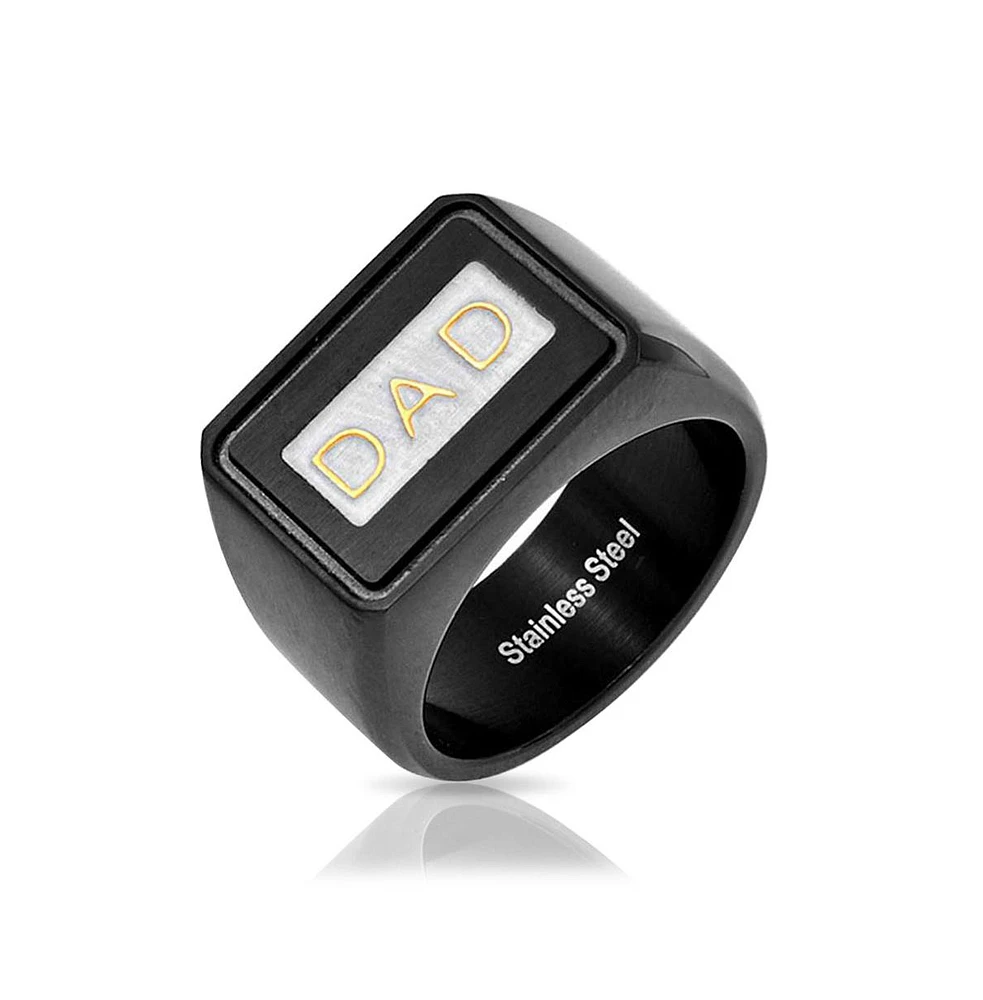 Bling Jewelry Dad Word Black Band Square Signet Ring Oxidized Stainless Steel
