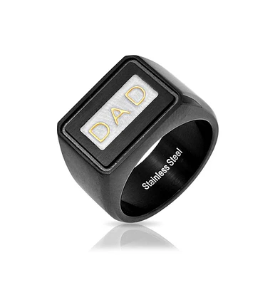 Bling Jewelry Dad Word Black Band Square Signet Ring Oxidized Stainless Steel