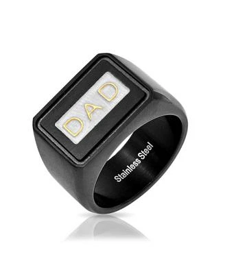 Bling Jewelry Dad Word Black Band Square Signet Ring Oxidized Stainless Steel