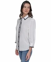 Karl Lagerfeld Paris Women's Contrast-Trim Button-Front Top