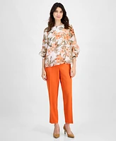 Kasper Women's Floral Boat-Neck Ruffle-Sleeve Blouse, Regular & Petite Sizes