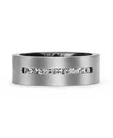 Bling Jewelry Wide Cubic Zirconia Channel Set Cz Couples Band Ring 7MM Silver Tone Titanium