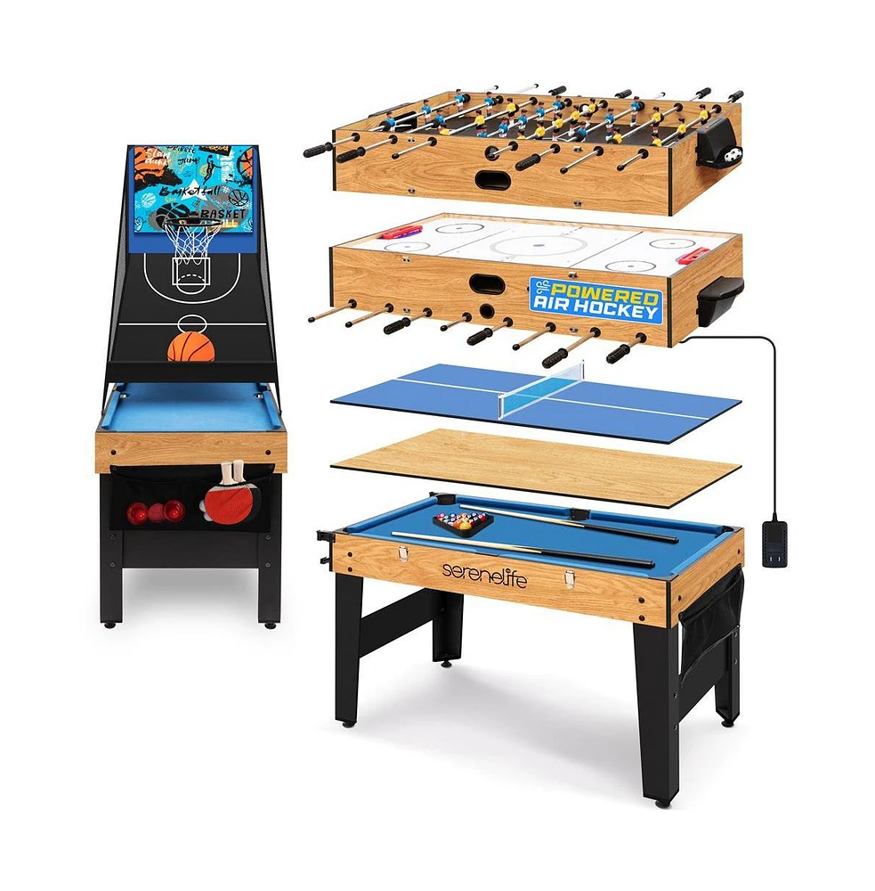 SereneLife 42" 6-in-1 Multi-Game Table - Pool, Air Hockey, Foosball, Basketball, Table Tennis & Dining Table