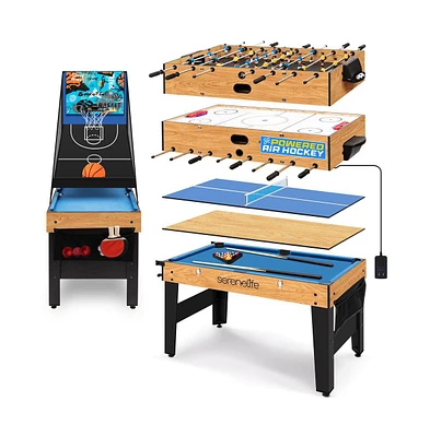 SereneLife 42" 6-in-1 Multi-Game Table - Pool, Air Hockey, Foosball, Basketball, Table Tennis & Dining Table