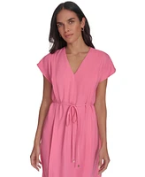Calvin Klein Women's Tie-Waist V-Neck Midi Dress