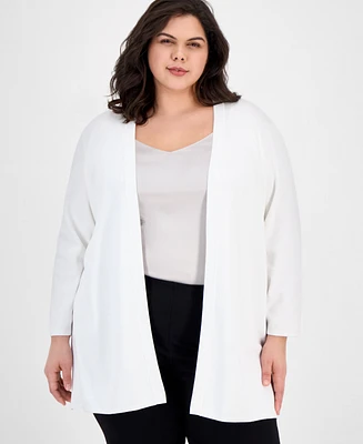 Ak Anne Klein Plus Open-Front Long-Sleeve Side-Slit Cardigan
