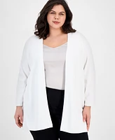 Ak Anne Klein Plus Open-Front Long-Sleeve Side-Slit Cardigan