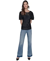 Karl Lagerfeld Paris Women's Ruffled-Sleeve Lace Top