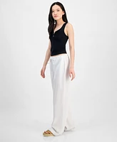 Indigo Rein Juniors' High-Rise Wide-Leg Cotton Gauze Pants