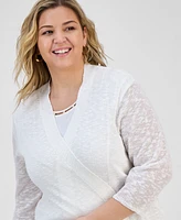 Kasper Plus Collarless Open-Front Cardigan Sweater
