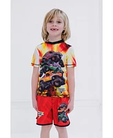 Monster Jam Toddler Boys Pullover Rash Guard and Swim Trunks Outfit Set