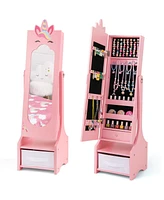 Kids Jewelry Cabinet with Full-Length Mirror for Kids Bedroom and Playroom