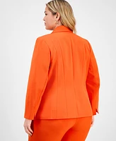 Kasper Plus Notched Collar Paneled One-Button Blazer