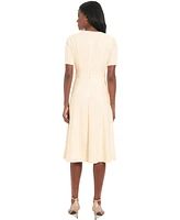 London Times Women's Scuba Side-Tab Midi Dress