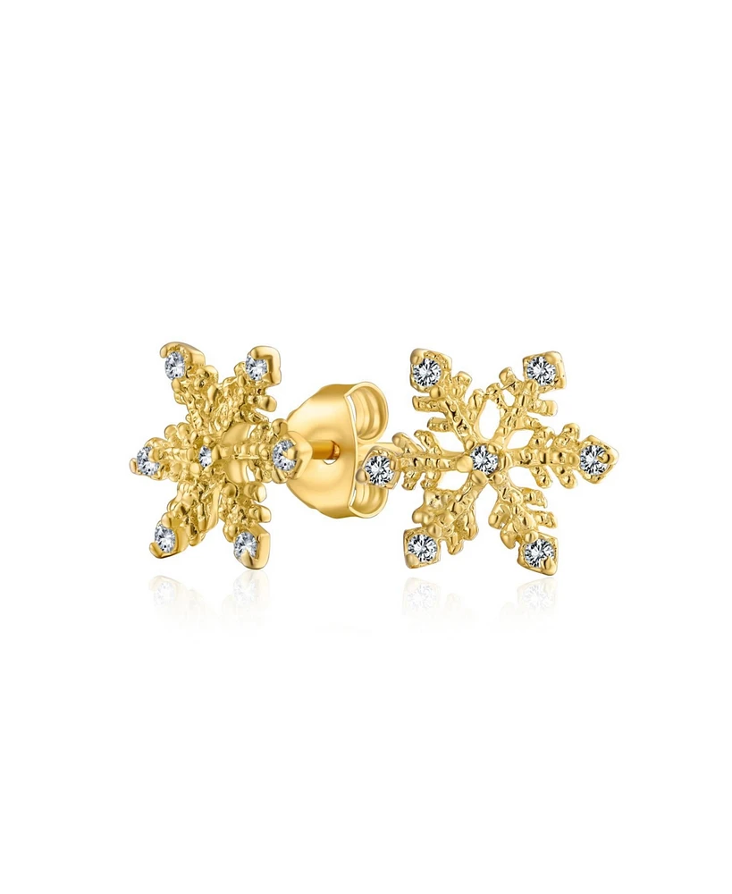 Bling Jewelry Petite Holiday Cz Stud Earrings: Snowflake Design with Cubic Zirconia Accents
