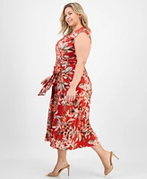 Kasper Plus Pleated Keyhole-Neck Belted Midi Dress