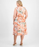 Kasper Plus Cowlneck Belted Sleeveless Midi Dress