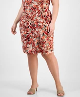 Kasper Plus Printed Sleeveless Faux-Wrap Sheath Dress