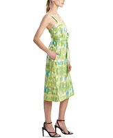 Natori Women's Printed Tie-Waist Cotton Midi Dress