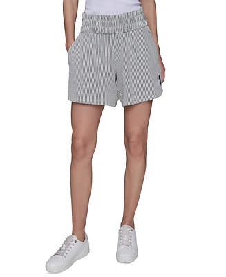 Karl Lagerfeld Paris Women's Striped Logo Pull-On Shorts