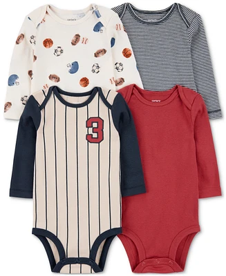 Carter's Baby Boys Cotton Sports Jersey Long-Sleeve Bodysuits, 4 Pack