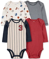 Carter's Baby Boys Cotton Sports Jersey Long-Sleeve Bodysuits, 4 Pack