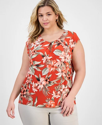 Kasper Plus Printed Keyhole Camisole Top