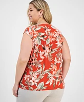 Kasper Plus Printed Keyhole Camisole Top