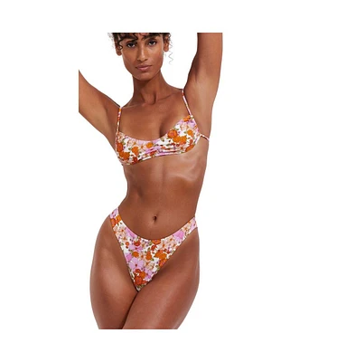 Flirrt Gottex Women's Vintage Florals V Neck Bralette Bikini Top
