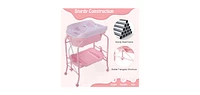 Folding Baby Changing Table with Bathtub and 4 Universal Wheels