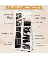 64 Inches Lockable Jewelry Cabinet Armoire with Built-in Makeup Mirror