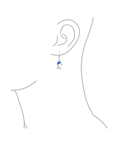 Bling Jewelry Created Blue Opal Inlay Nautical Ocean Marine Hawaiian Sea Life Dolphins Dangle Earrings .925 Sterling Silver Wire Fish Hook