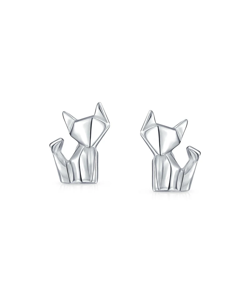 Bling Jewelry 3D Geometric Origami Cat Stud Earrings in Sterling Silver