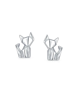 Bling Jewelry 3D Geometric Origami Cat Stud Earrings in Sterling Silver