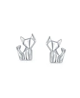 Bling Jewelry 3D Geometric Origami Cat Stud Earrings in Sterling Silver