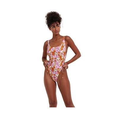 Flirrt Gottex Women's Vintage Florals Scoop Neck Adjustable One Piece
