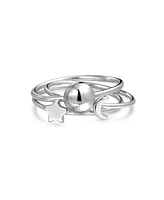 Bling Jewelry Minimalist Delicate Sun Moon Star Knuckle Thin 1MM Band Stackable Celestial Midi Three Ring Set .925 Sterling Silver