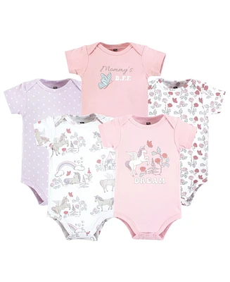 Hudson Baby Girls Cotton Bodysuits, Unicorn Dream World