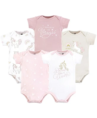 Hudson Baby Girls Cotton Bodysuits, Unicorn Dreams Pink, Preemie