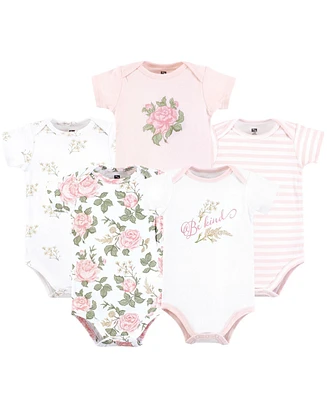 Hudson Baby Girls Cotton Bodysuits, Vintage Rose, Preemie