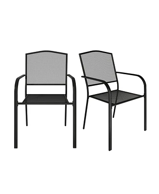 Black Metal Outdoor Patio Dining Chair Set of 2