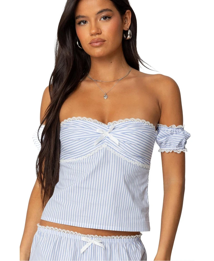 Edikted Women's Taryn Off Shoulder Striped Top