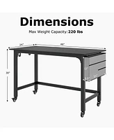 48 Inch Mobile Computer Workstation with 4 Smooth Casters