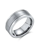 Bling Jewelry Simple Double Grooved Brushed Matte Center Stripe Couples Titanium Band Ring Silver Tone Comfort Fit