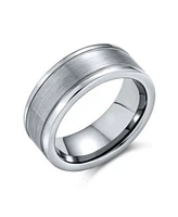 Bling Jewelry Simple Double Grooved Brushed Matte Center Stripe Couples Titanium Band Ring Silver Tone Comfort Fit