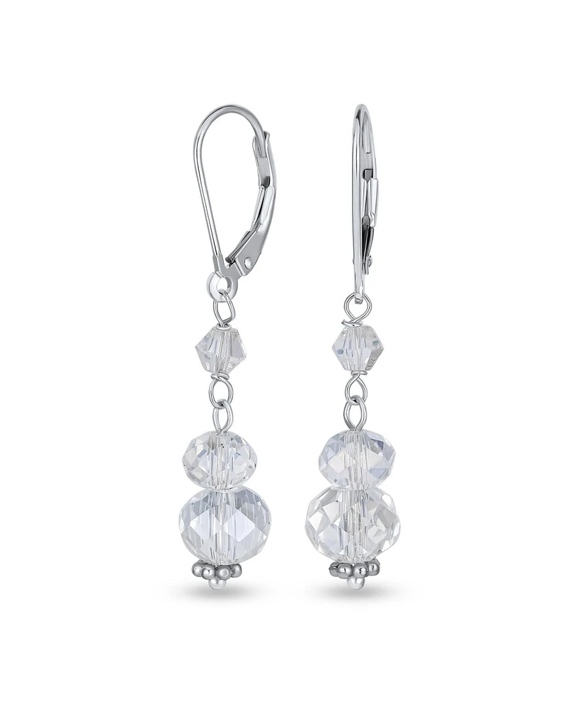 Bling Jewelry Clear Rondelle Crystal Dangle Earrings Sterling Silver Lever Back