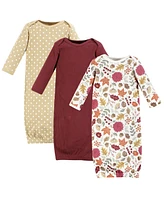 Hudson Baby Girls Thermal Gown 3pk, Acorn Botanical