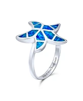 Bling Jewelry Nautical Tropical Beach Blue Created Opal Inlay Starfish Ring .925 Sterling Silver