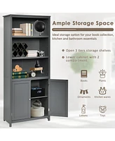Bookcase Shelving Storage Wooden Cabinet Unit Standing Display Bookcase with Doors