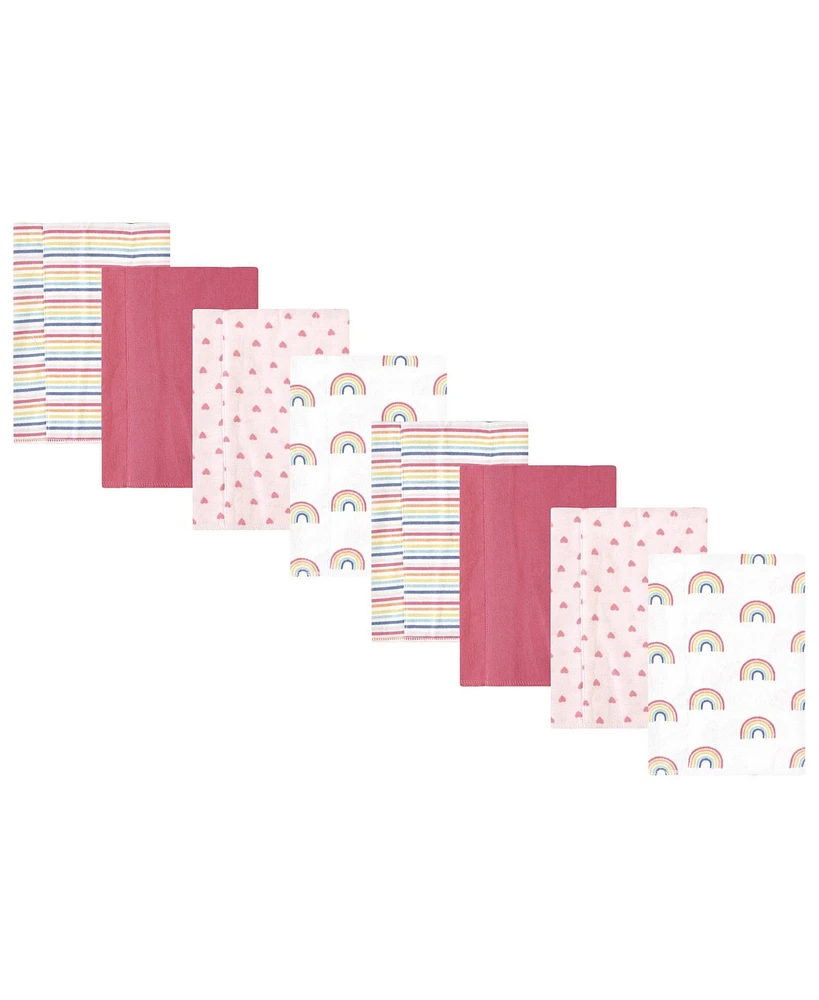 Hudson Baby Girls Cotton Poly Flannel Burp Cloths 8-Pack, Creative Rainbow, One Size